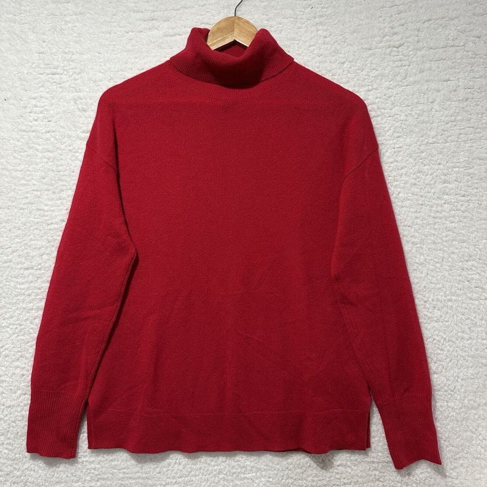 Halogen 100% Cashmere Women's Red Turtleneck Sweater Side Slits Size Small